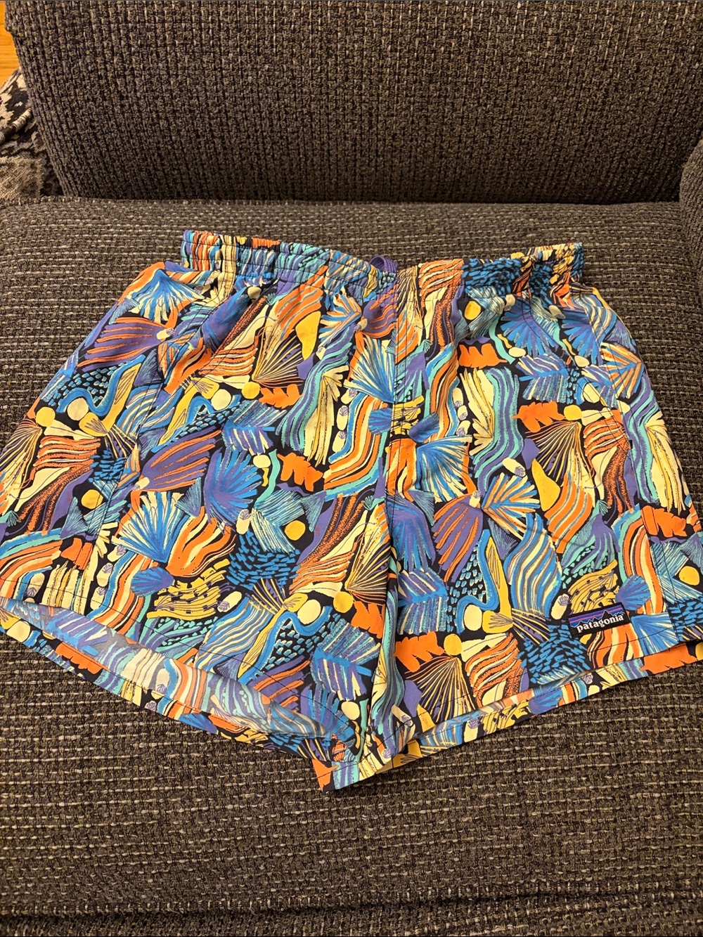 Patagonia Women's Vibrant Blue Orange Yellow Printed Athletic Shorts